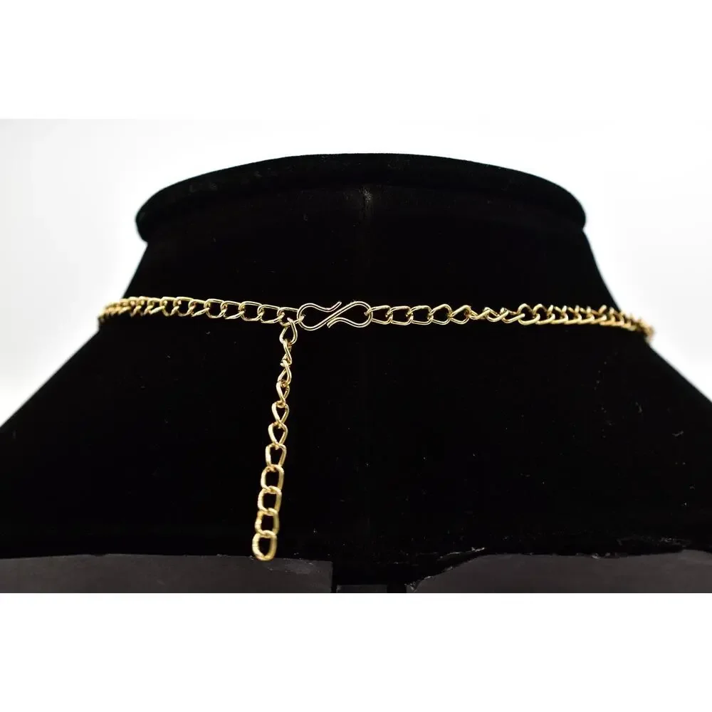 Vintage Crystal Collar Necklace Y Drop Prong Rhinestone Gold Tone Shiny BinBD
