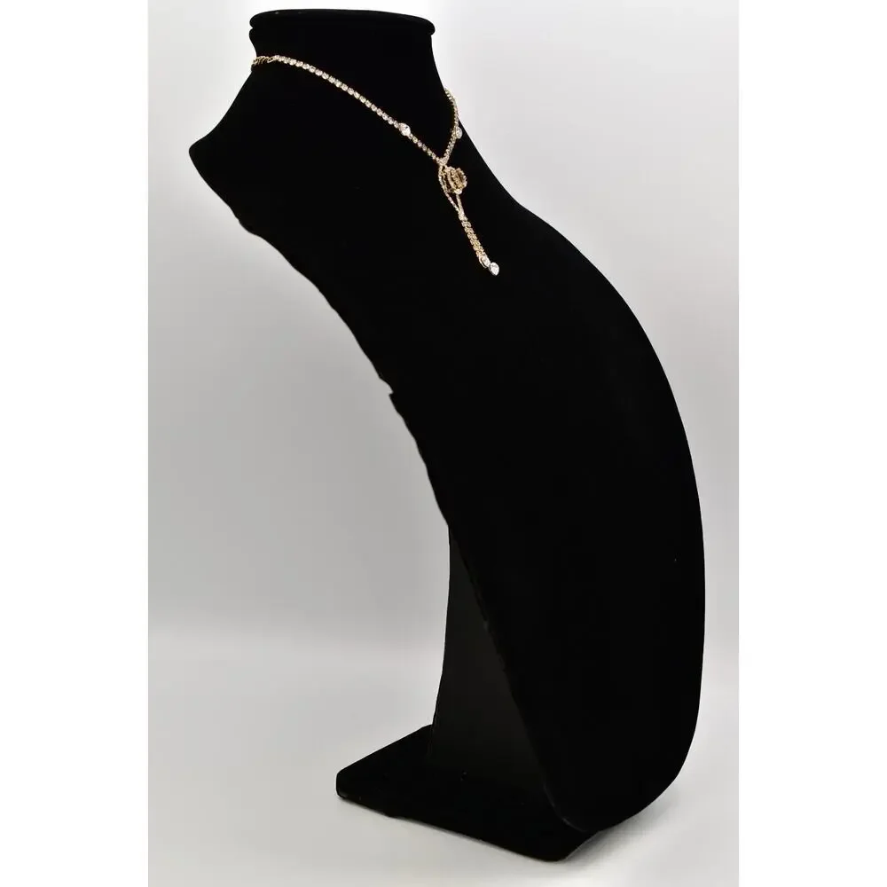 Vintage Crystal Collar Necklace Y Drop Prong Rhinestone Gold Tone Shiny BinBD