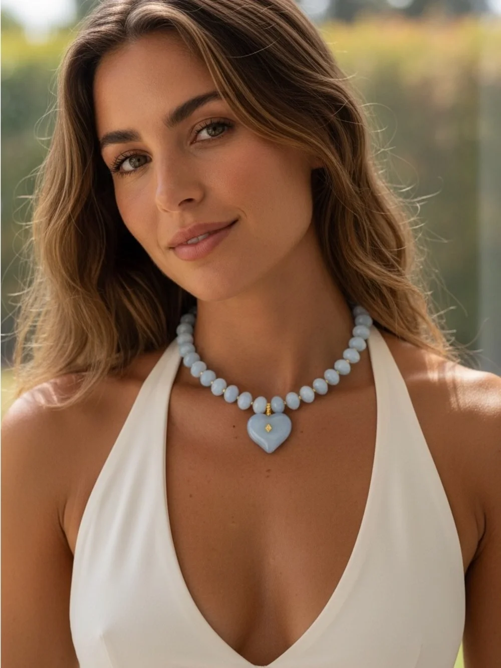 Blue Heart Beaded Necklace by
