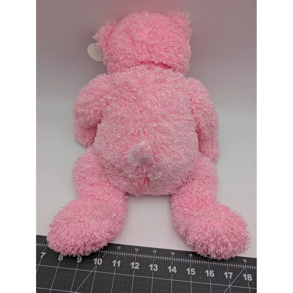 Ty Pinkys Shimmers Plush Bear‎ Pink Curly Fur Satin Bow 2004 16 Inch Stuffed