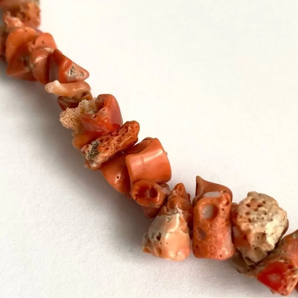 Vintage Coral Necklace Beaded Nugget Chip‎ 12K Gold Fill 60s Retro Estate Piece