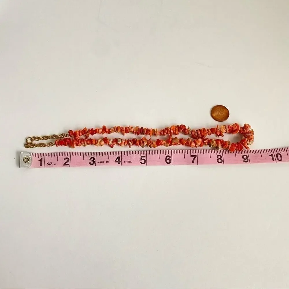 Vintage Coral Necklace Beaded Nugget Chip‎ 12K Gold Fill 60s Retro Estate Piece