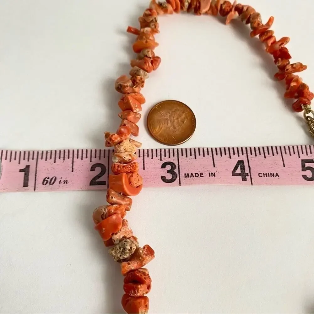 Vintage Coral Necklace Beaded Nugget Chip‎ 12K Gold Fill 60s Retro Estate Piece