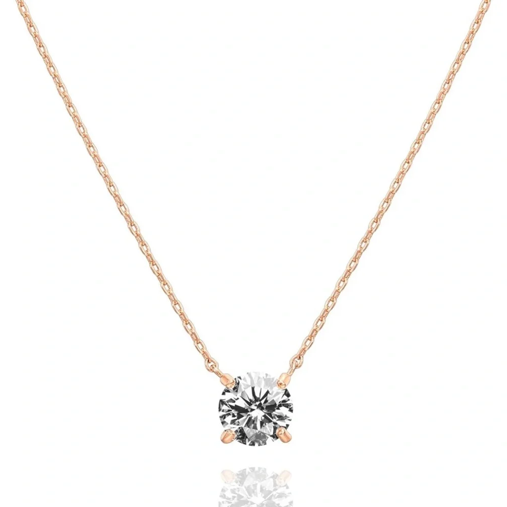 Elegant Rose Gold Necklace with Clear‎ Pendant  14 k Gold Plated Elegant Jewelry