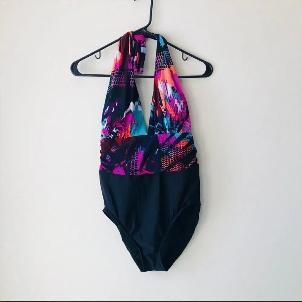 Aqua Green Colorful Halter One Piece Swimsuit