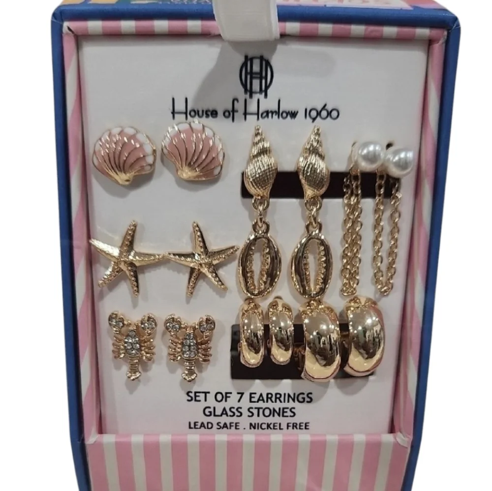 💛▪️House of Harlow  ▪️Nautical Gold Fish Shells Collection Of 7 Pairs Earrings