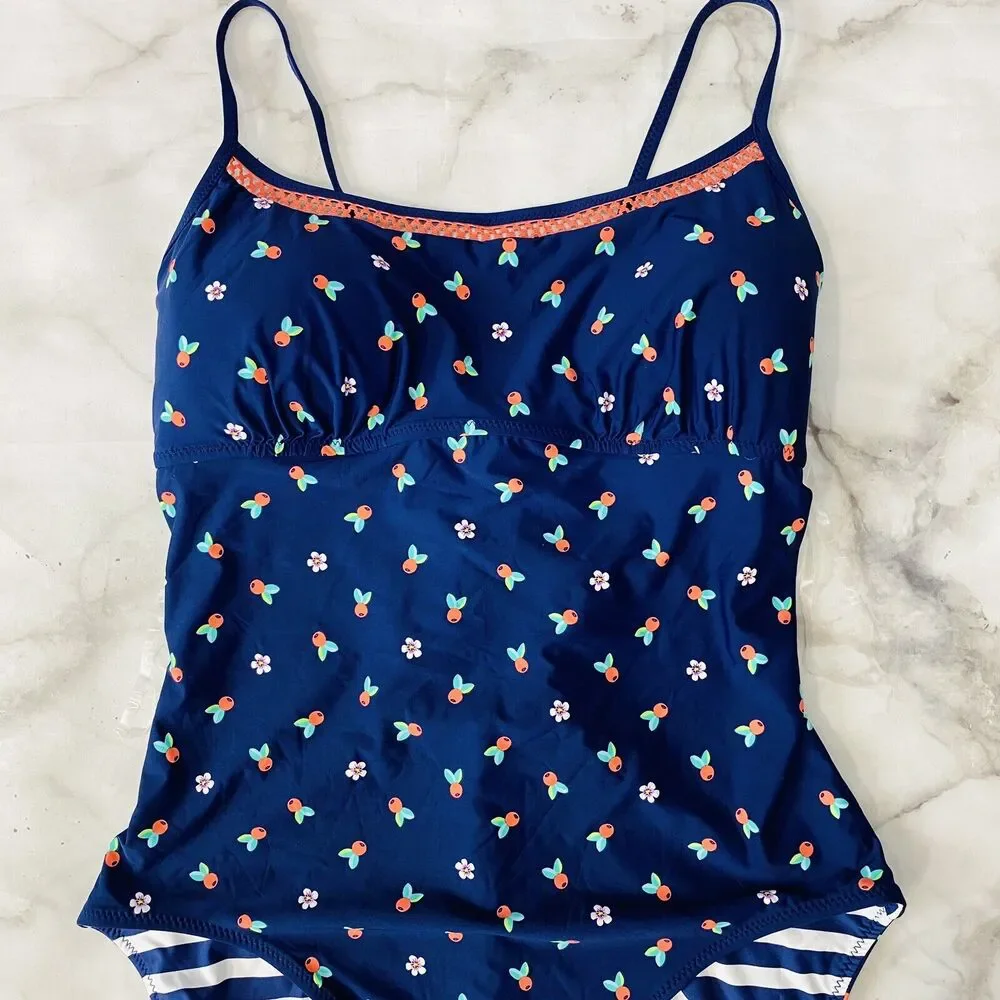 Vera Bradley Cabana Stripe So Sweet Whitney Reversible One Piece Swimsuit L Navy