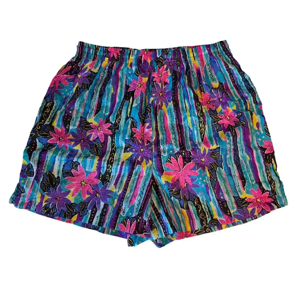 Vintage 80s BIKE Athletic Shorts‎ Abstract Tropical Floral Neon Psychedelic M