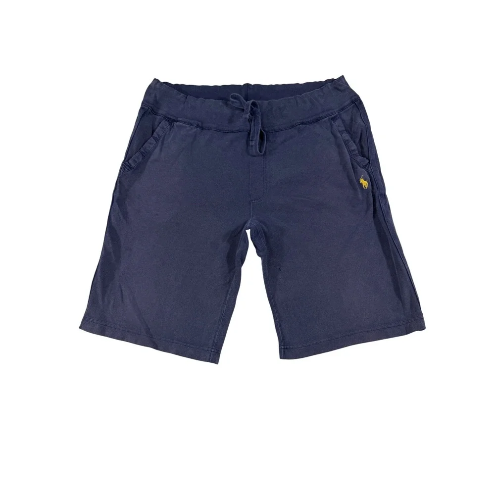 Polo Ralph Lauren Mens Navy Blue Cotton Jersey Knit Shorts Large Yellow Pony