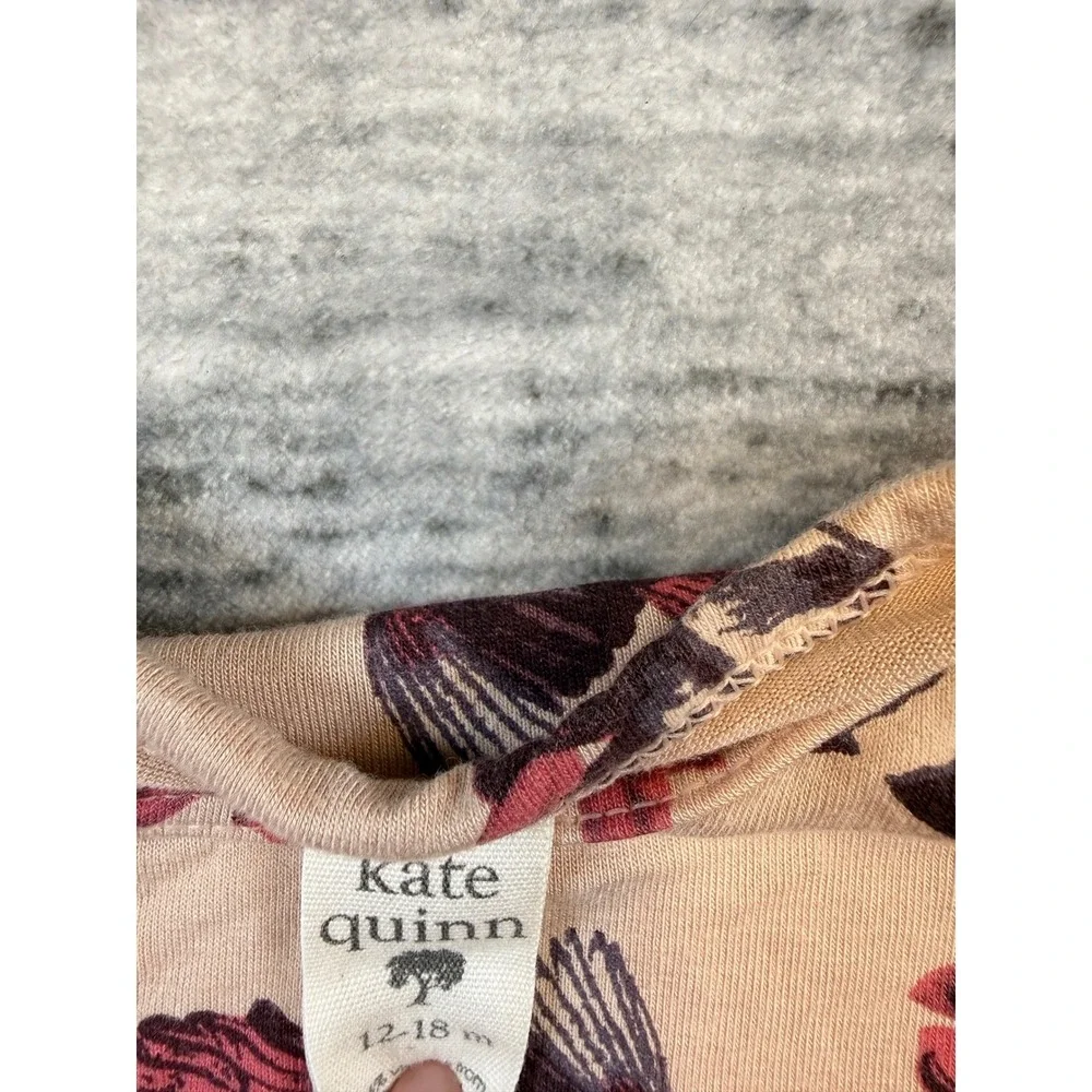 Kate Quinn Baby Birds Floral Bamboo Viscose Bodysuit‎ Tan Burgundy 12-18M