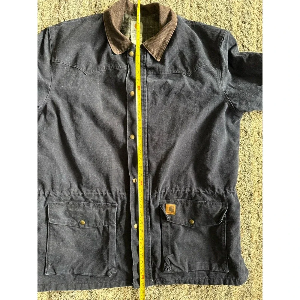 Vintage Carhartt C52 MDT Chore Barn Jacket XL Midnight Blue Plaid Blanket Lined