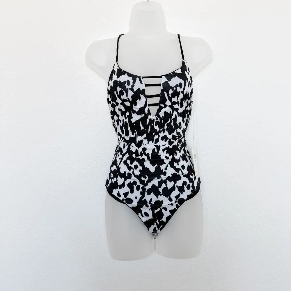 Maaji Reversible One Piece Swimsuit Medium Black White Cow Print Western Coastal