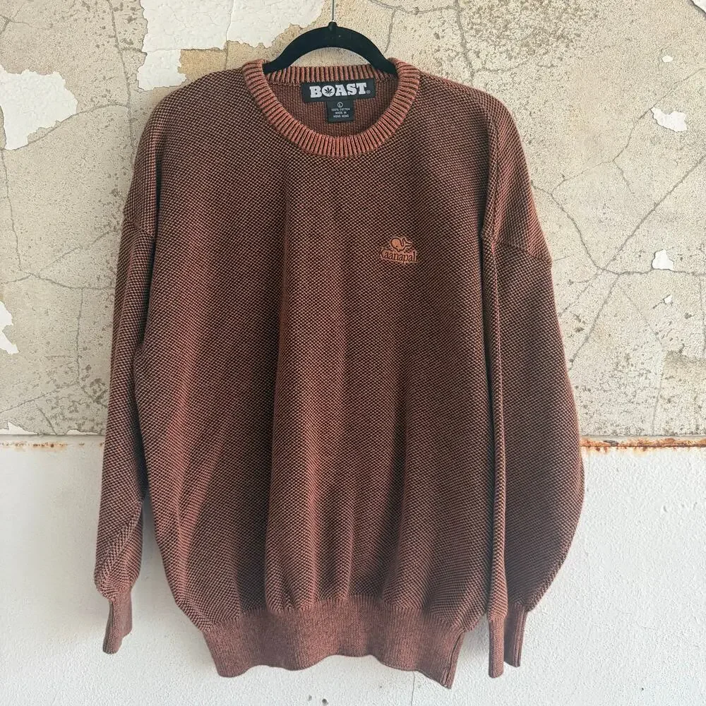 Vtg BOAST Sweater Men L 100 Cotton Textured Knit Kaanapali Hong Kong Tennis Prep