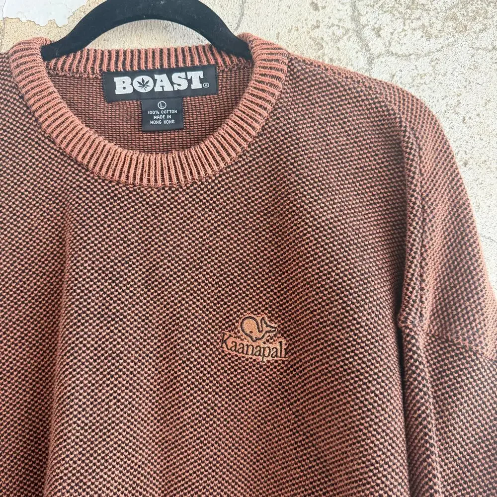 Vtg BOAST Sweater Men L 100 Cotton Textured Knit Kaanapali Hong Kong Tennis Prep