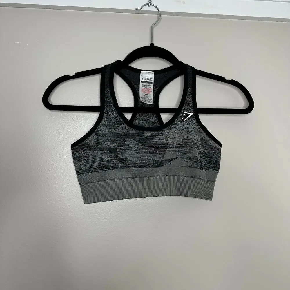 Gymshark Adapt Camo Seamless Sports Bra Womens‎ S Grey EUC Racerback Activewear