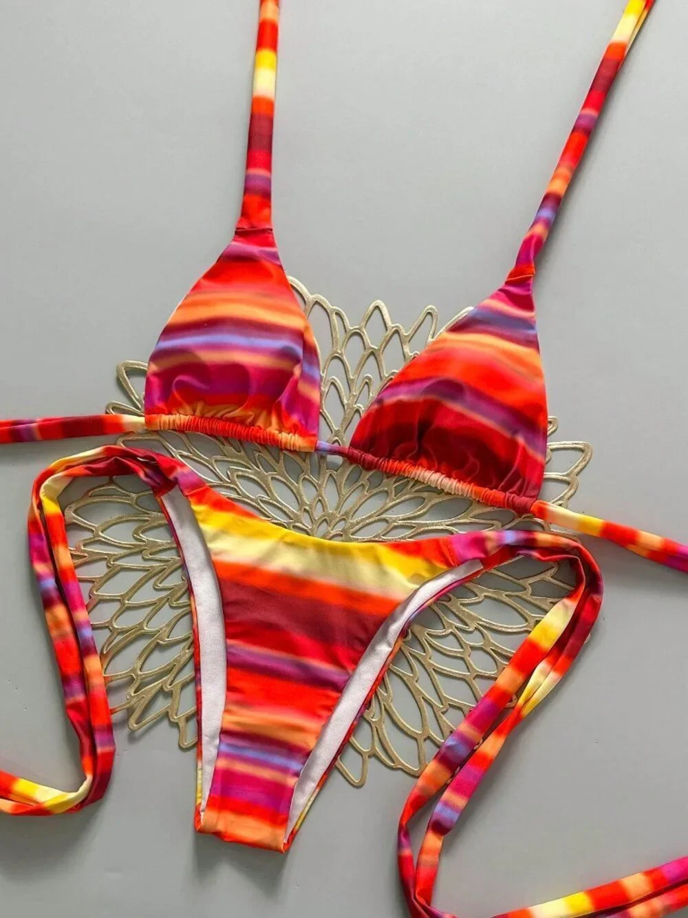 Multicolor Sexy Women's Striped Halter Bikini Set