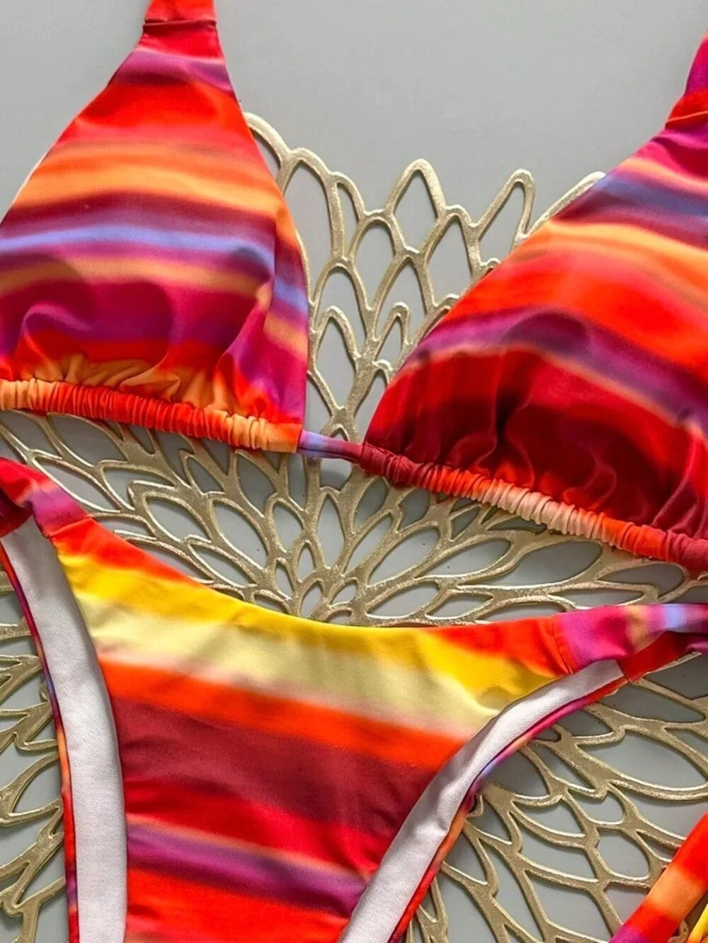 Multicolor Sexy Women's Striped Halter Bikini Set
