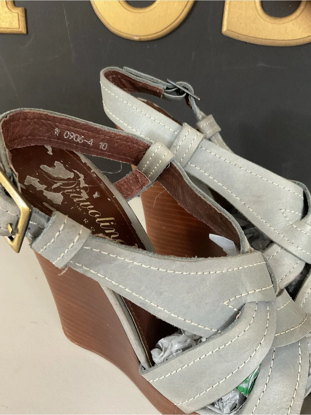 Naturalizer Light Gray Suede Knot-Front Wedge Sandals with Wood-Look Heel