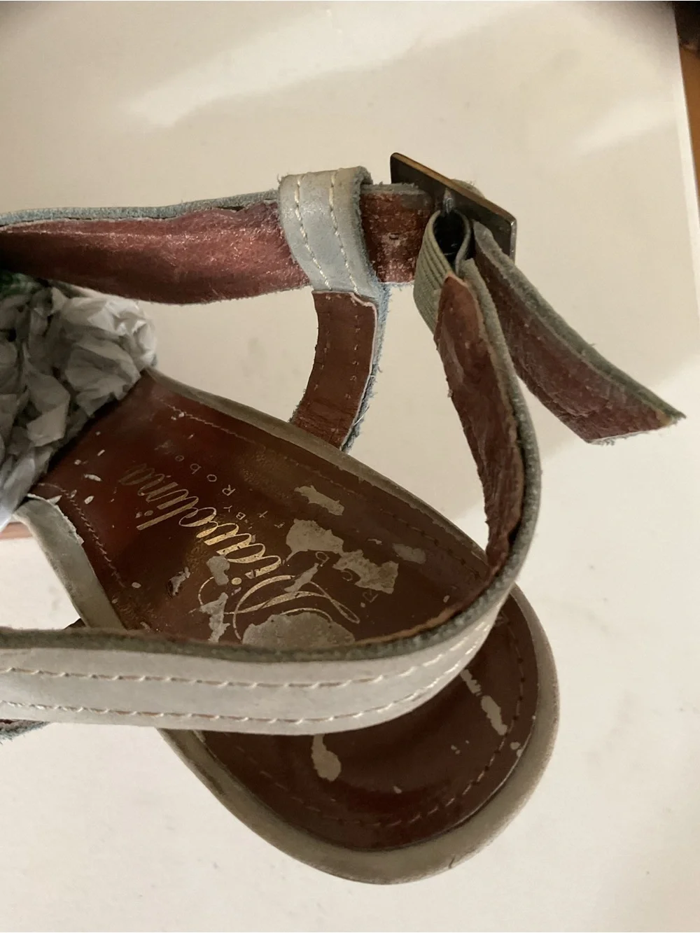 Naturalizer Light Gray Suede Knot-Front Wedge Sandals with Wood-Look Heel
