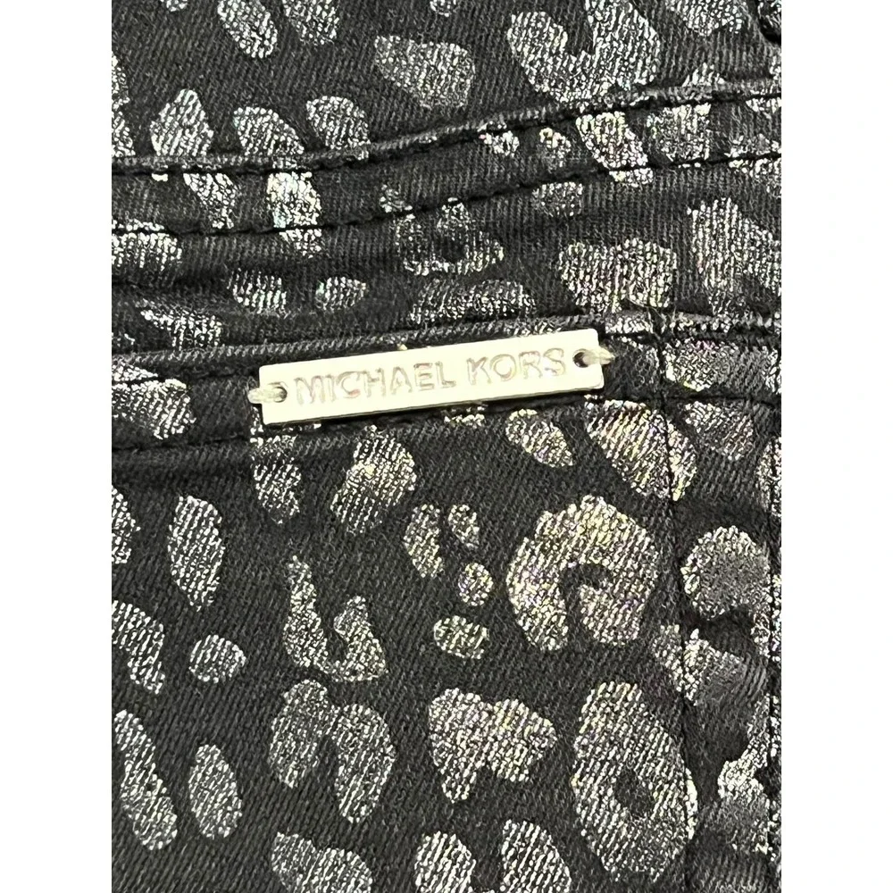 Michael Kors Jeans Womens 2‎ Black Skinny Metallic Leopard Animal Print Stretch