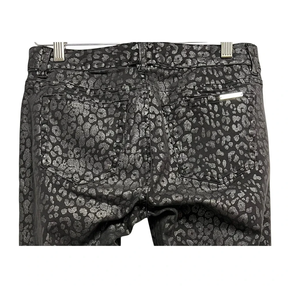 Michael Kors Jeans Womens 2‎ Black Skinny Metallic Leopard Animal Print Stretch