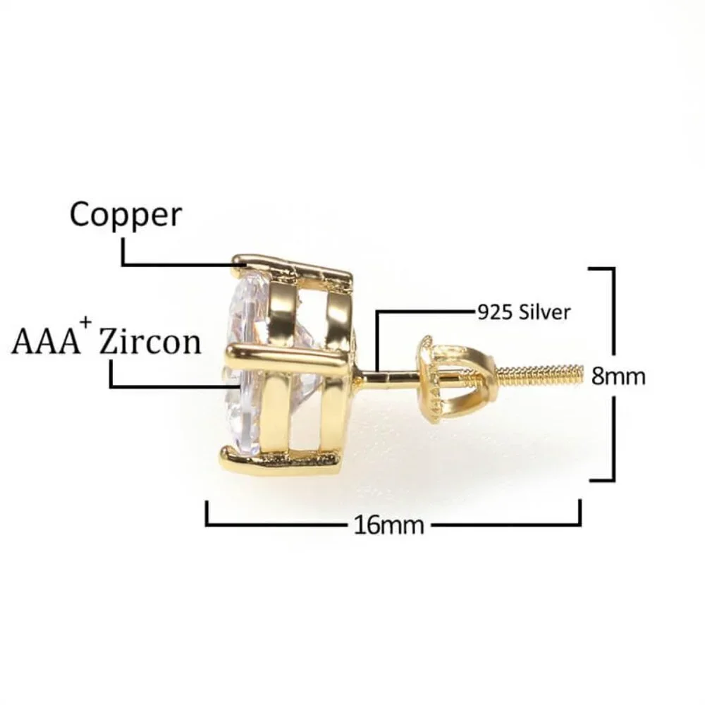 8MM Round Zircon Diamond 925 Silver Ear Stud