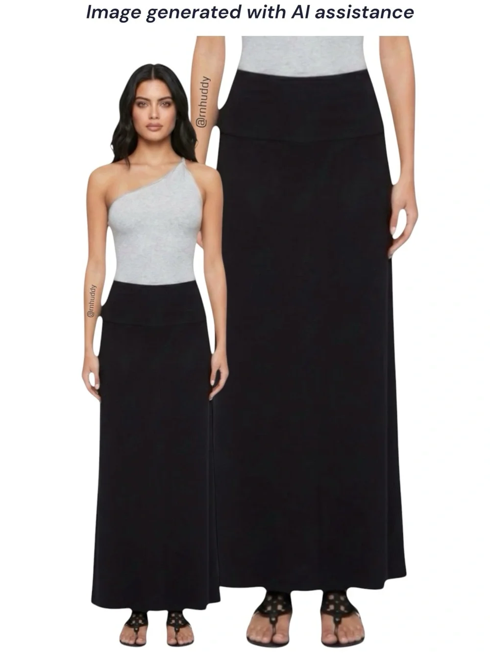 Splendid M black fold over Pima cotton stretch modal maxi skirt