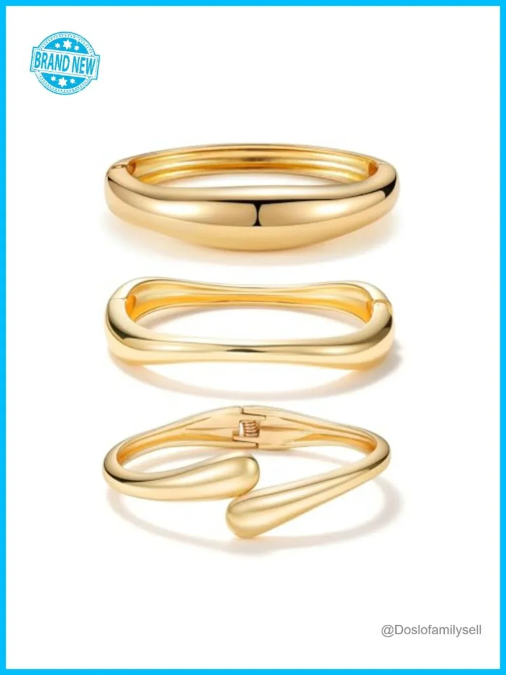 3 Pack 14K Gold Plated Chunky Bangle Bracelets Set for Women Stackable Hinge