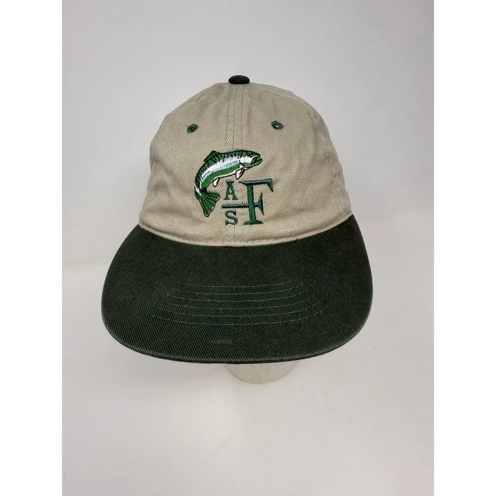 Vintage Sportsman Embroidered Trout Dad Hat Cap Strap Back‎ 100% Cotton Khaki