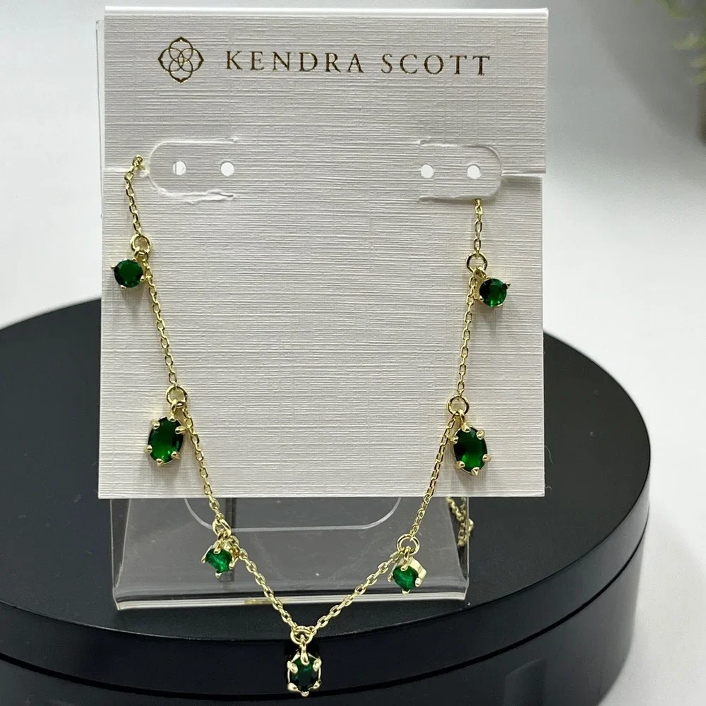 Kendra Scott Cailin Green Crystal May Delicate Strand Gol Plated Necklace