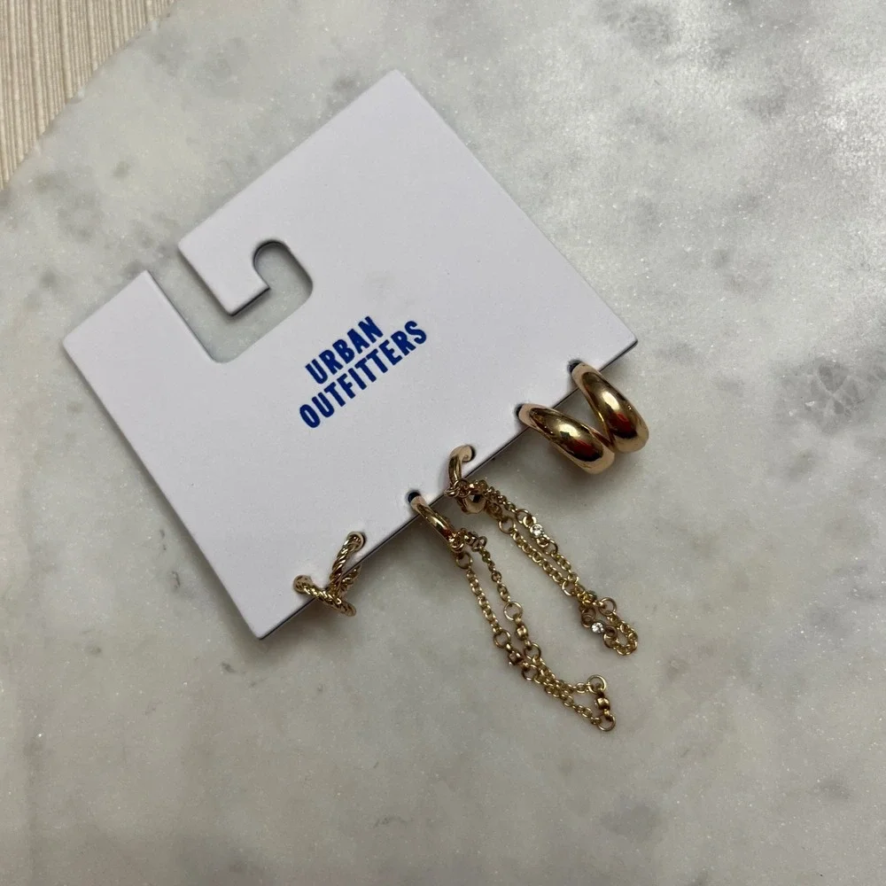 Urban Outfitters Earring Set Gold Tone Hoop Chain Huggie 3 Pairs New Jewelry 3pc
