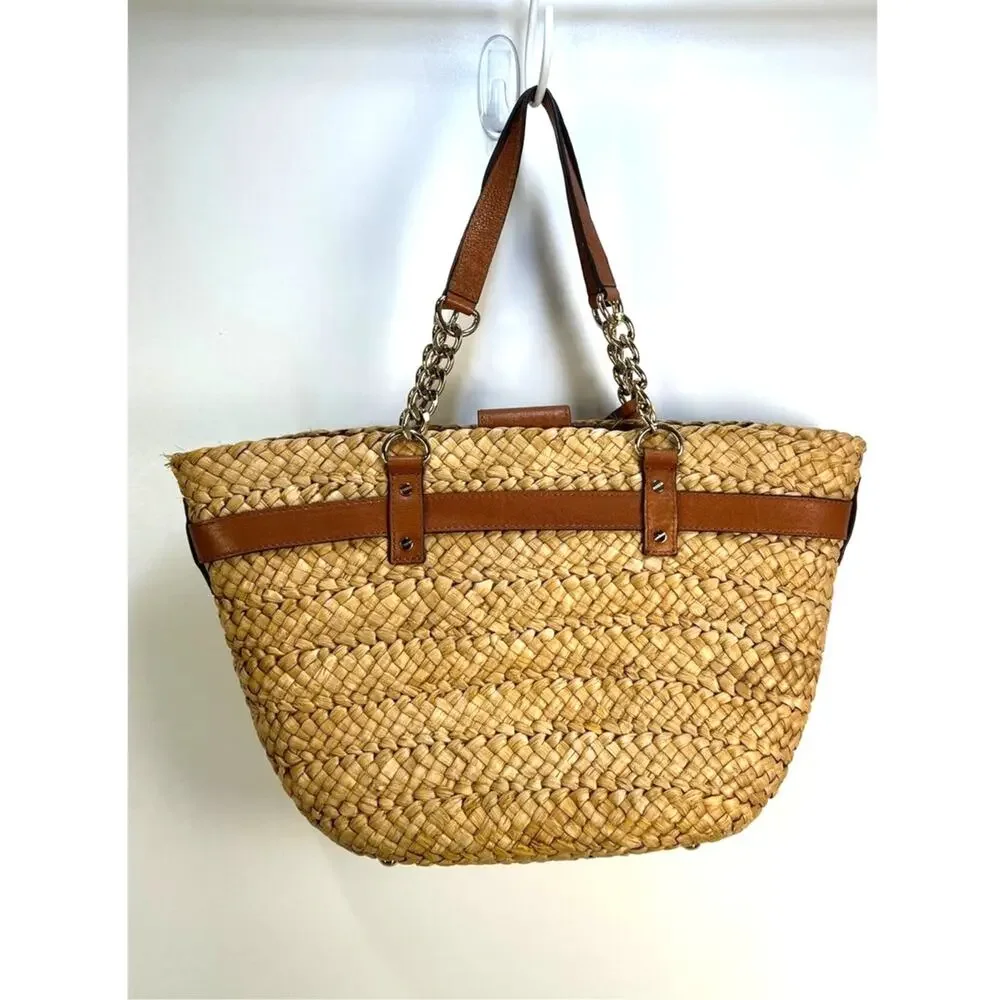 Michael Kors Hamilton Corn Husk Straw Tote Large Handbag