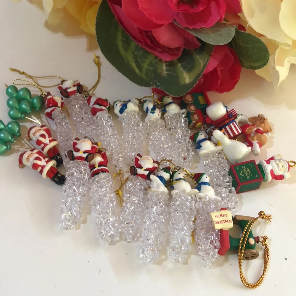 Icicle Ornaments with Santa TINY ICICLE ORNAMENTS miniature ornaments Ice