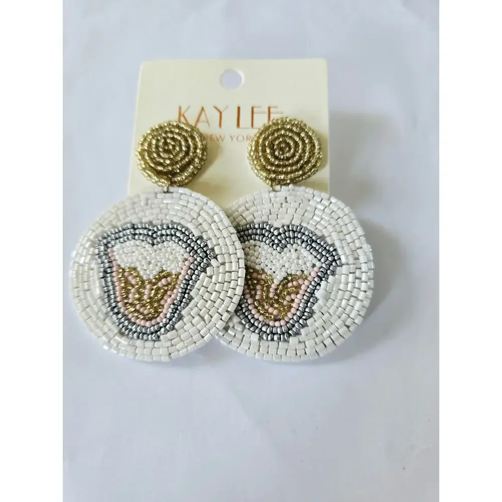 Kay Lee White Lip Mouth Glass Beaded White Earrings New