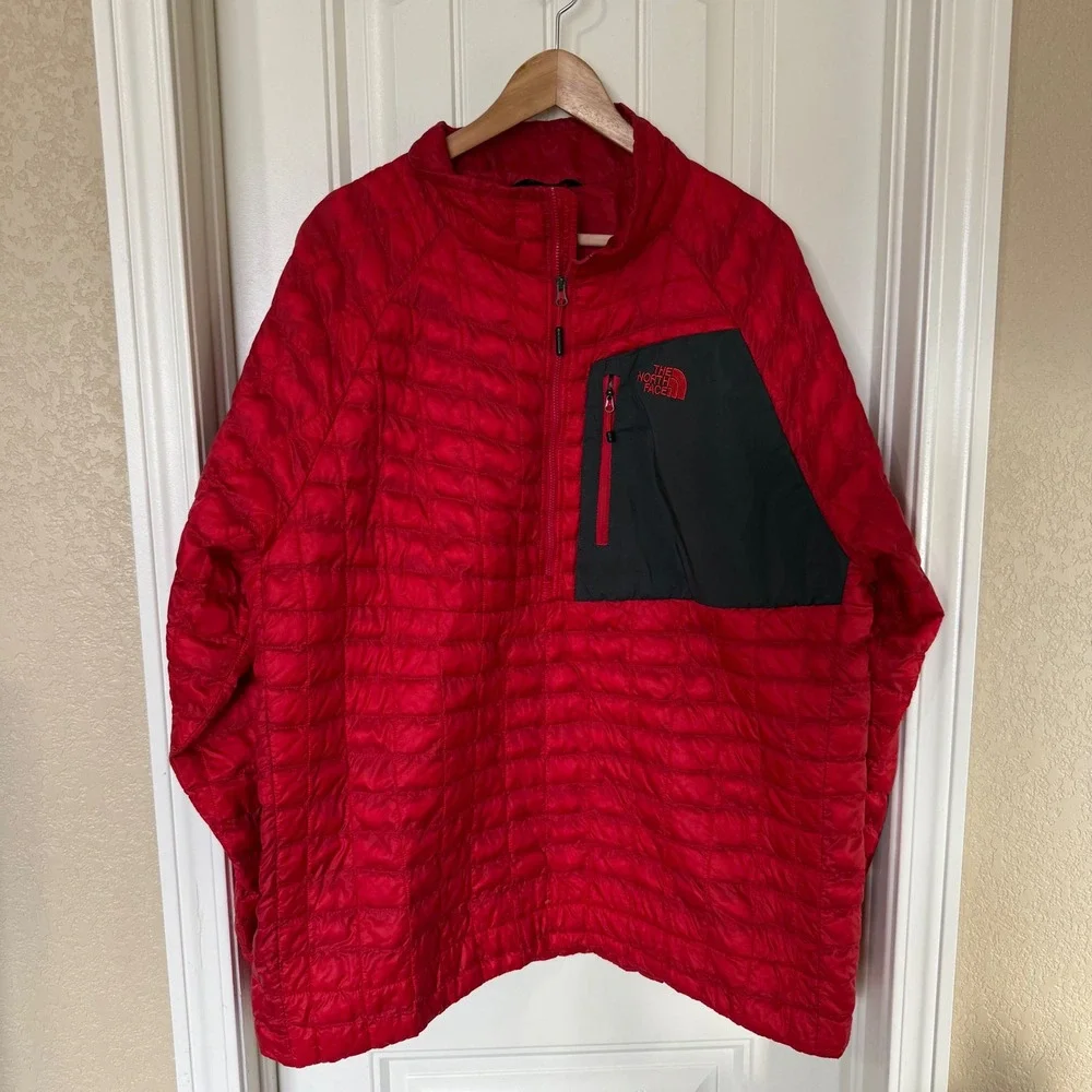 The‎ North Face Thermoball Red Quilted Half Zip Pullover Jacket Men's XXL