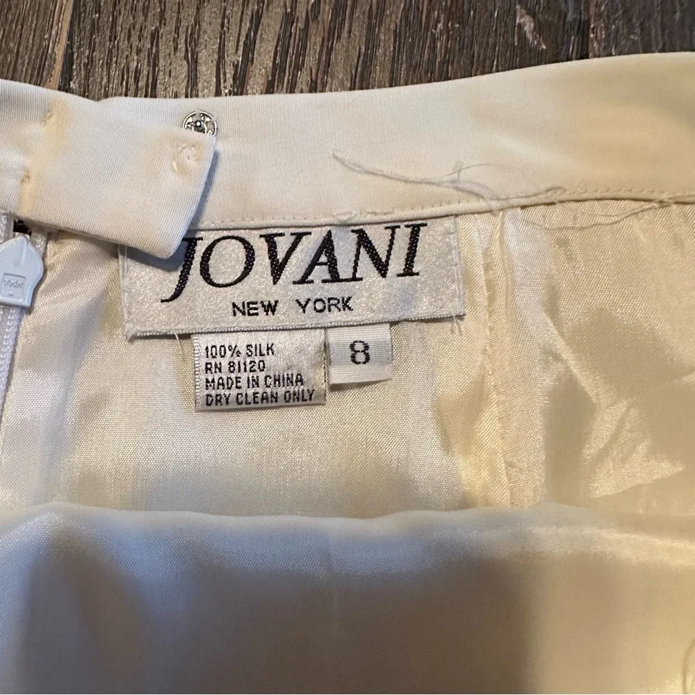 Jovani 100% Silk Beaded 3-Piece Evening Skirt Suit Light Cream Size 8