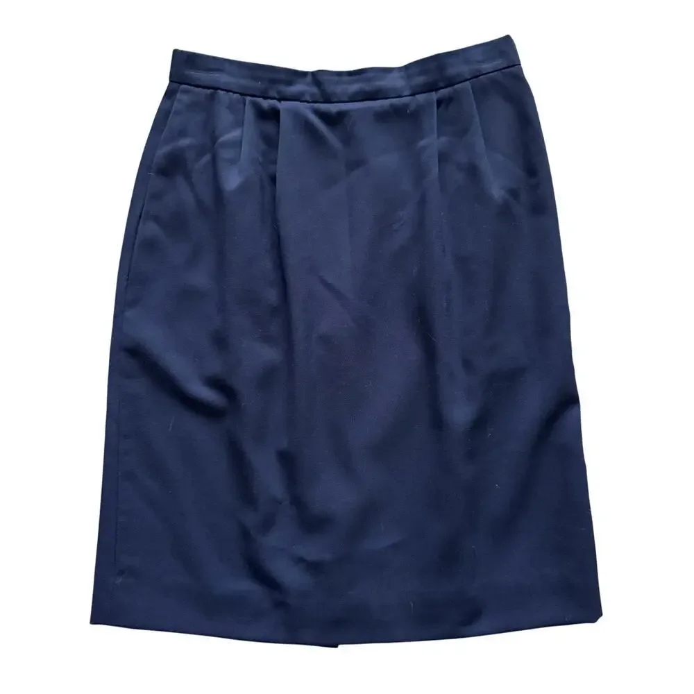 VTG Land's End Vintage 100% Wool Pencil skirt Women's Sz 6‎ Navy Blue Preppy