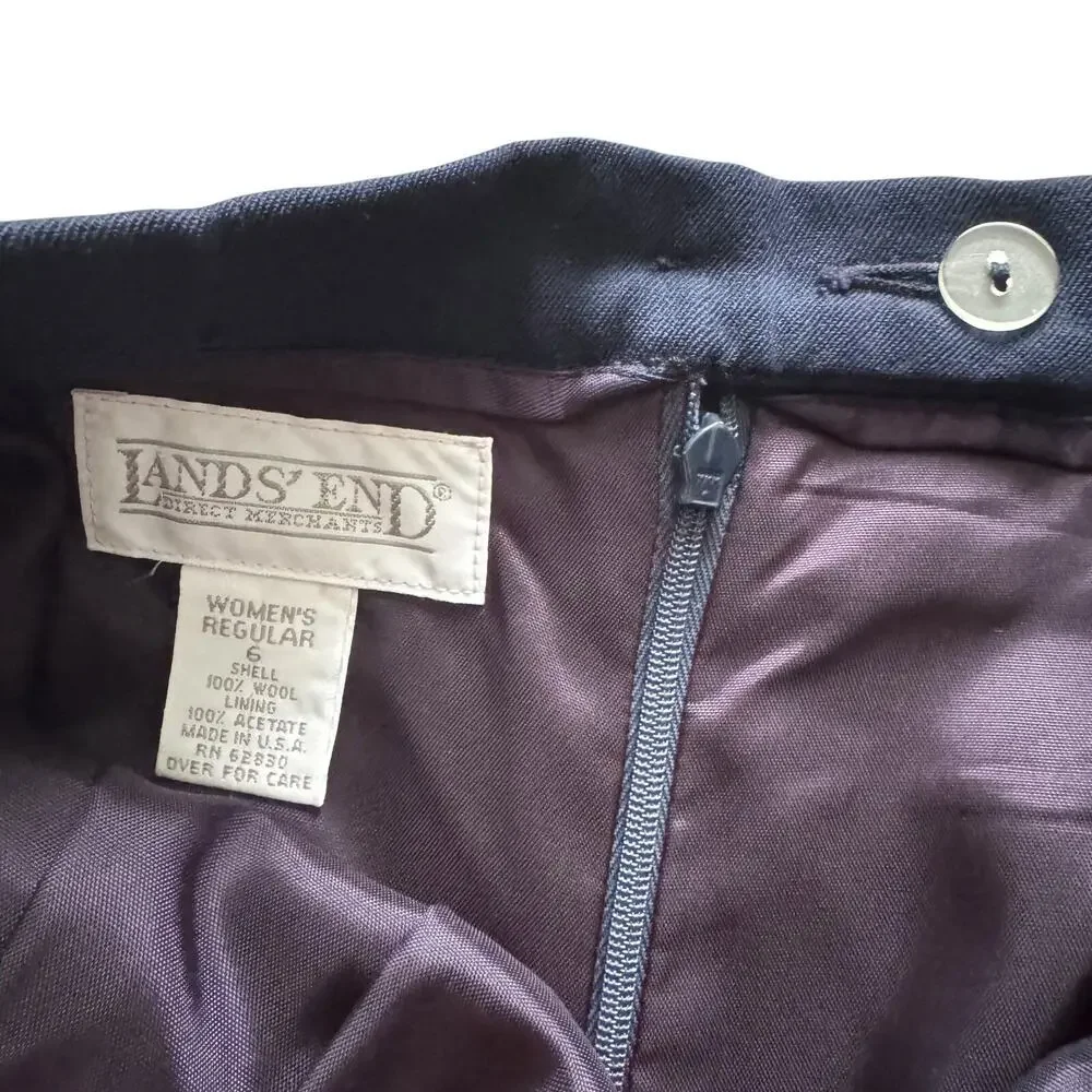 VTG Land's End Vintage 100% Wool Pencil skirt Women's Sz 6‎ Navy Blue Preppy