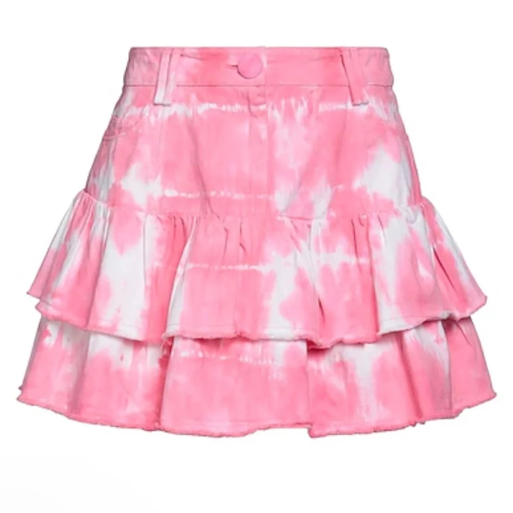 LoveShackFancy Landen Women’s Pink‎ Tie Dye Tiered Ruffle Mini Skirt Cotton Y2K