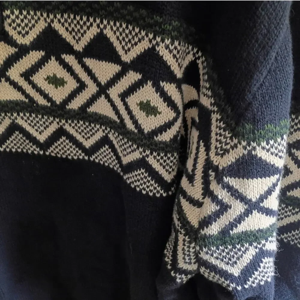 Navy Blue Fair Isle Quarter Zip Sweater XXL Après Ski Lodge Holiday Weatherproof