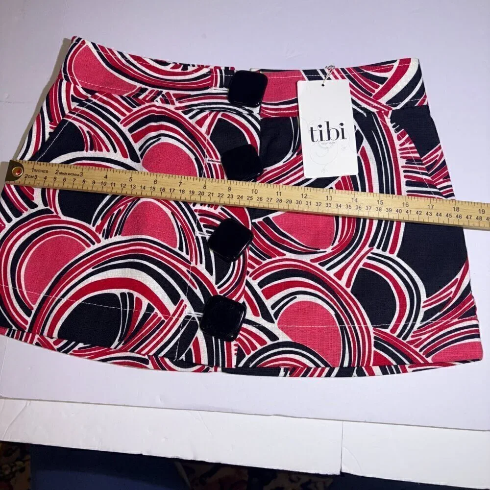 NEW W/ TAGS Tibi Red Pink Black Button Front Skirt Size 2