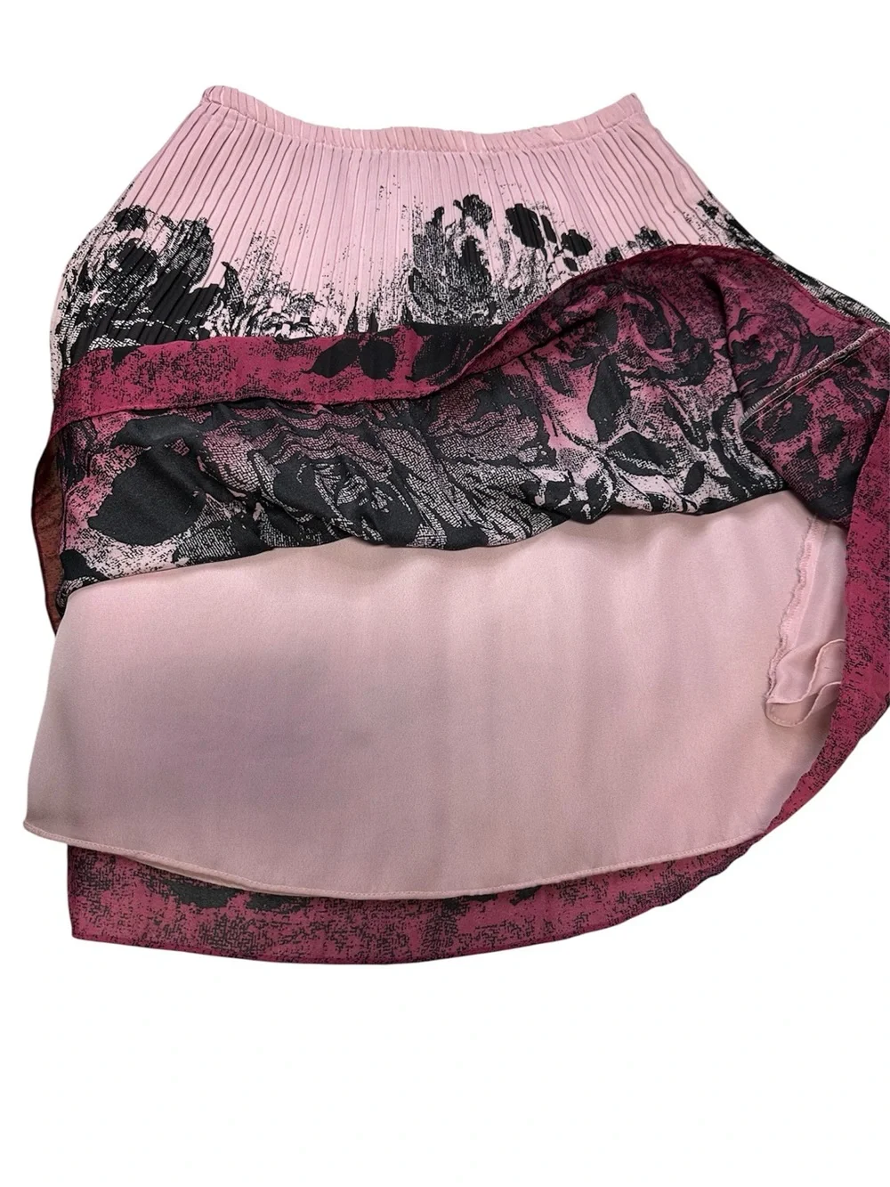 Sunny Leigh Pink to Black Ombre Floral Skater Skirt Lined Medium