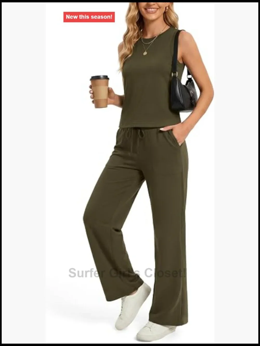 Women's 2 Piece Lounge Set - Sleeveless Crop Top & Wide Leg Pants