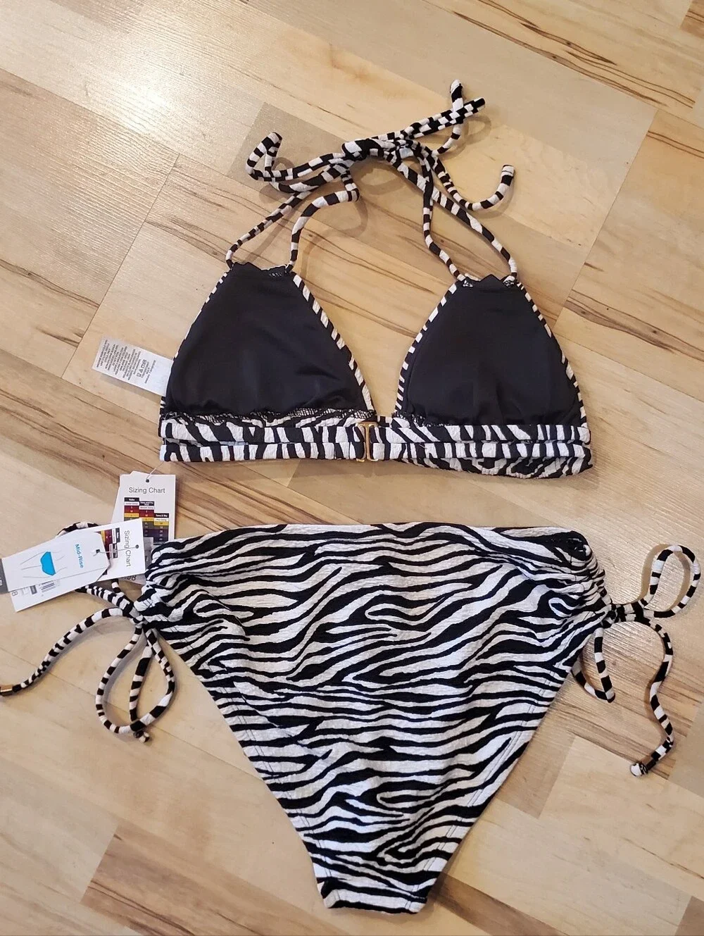 NWT Zebra Print Triangle Bikini Top andHigh Waist Bikini Bottoms - Black & White