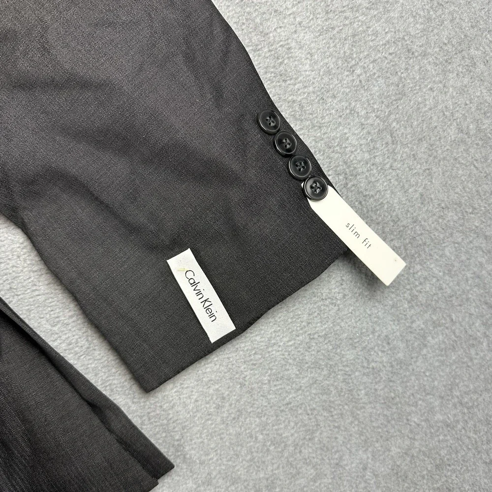 Calvin Klein Suit Mens 50R Gray Herringbone Wool 2 Piece Slim Notch Lapel Canada
