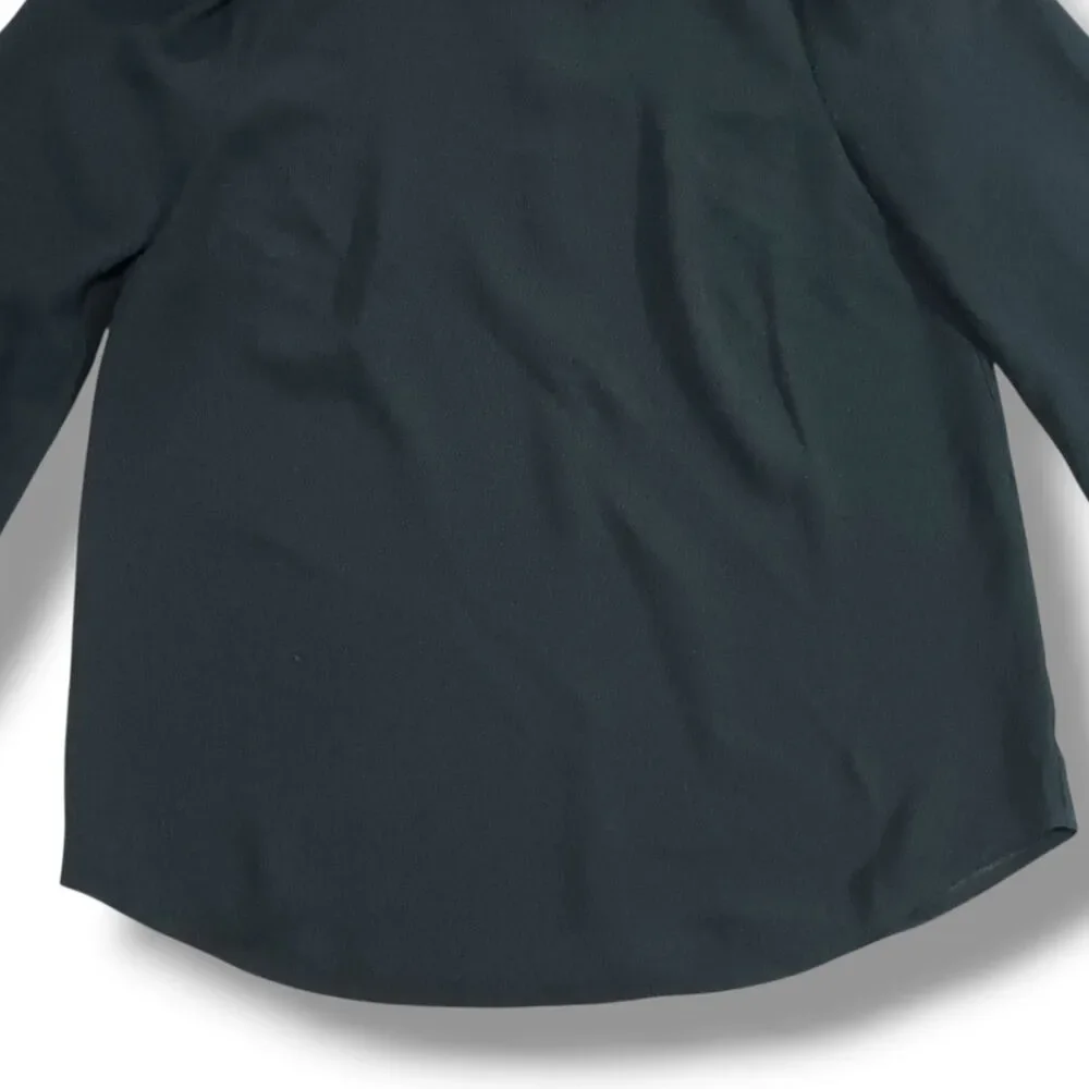 J.Crew Long Sleeve Ruffleneck Blouse-Size XS-365 Crepe-Prep-Chic-Classic-FLAW