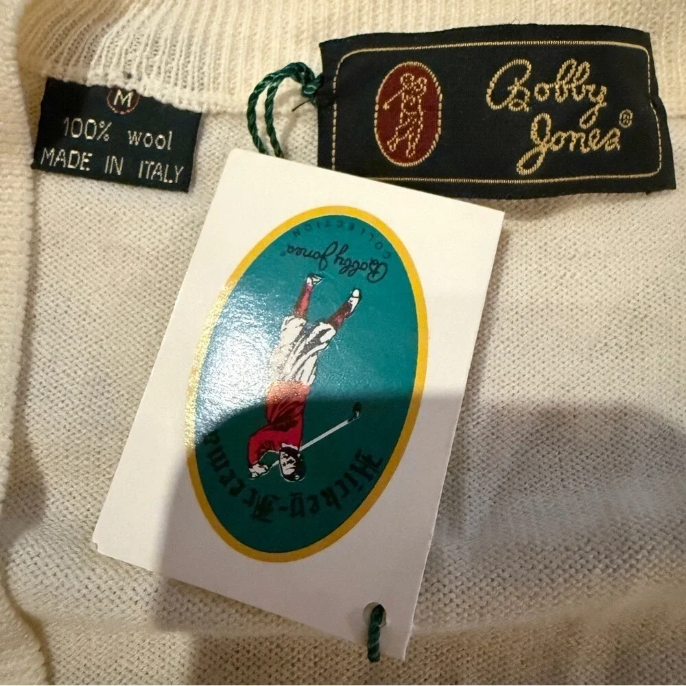 Bobby Jones Sweater Men's Medium V Neck Long Sleeve 100‎ Wool Cream NEW FLAWED