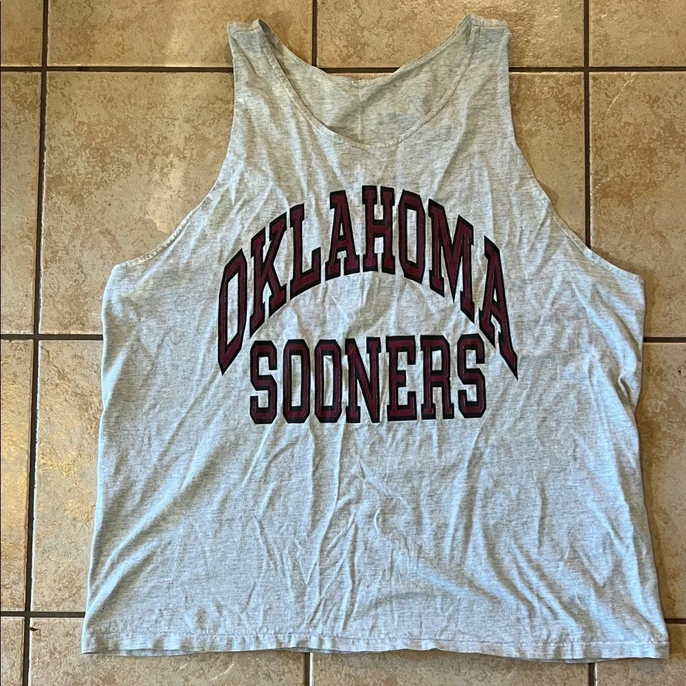 Vintage Single Stitch Light Gray Oklahoma Sooners Tank‎ Top, Sz L/XL