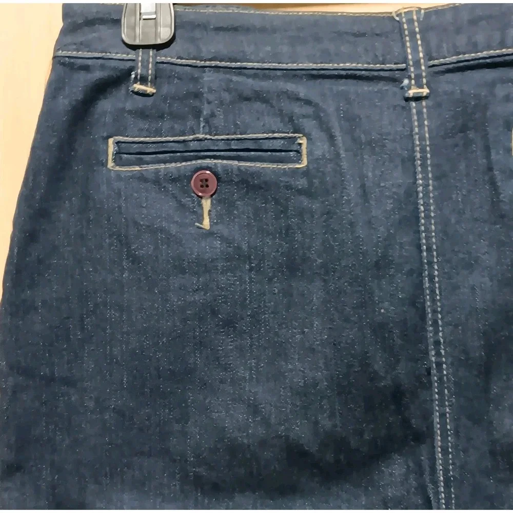 Rafaella Sz 10 Ladies Denim Skirt Midi Knee Length Button Back Pockets Rear Slit