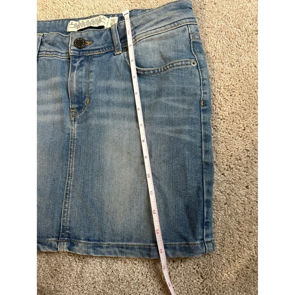 Zara Woman Denim Mini‎ Skirt Premium Collection Aged Blue Wash Casual